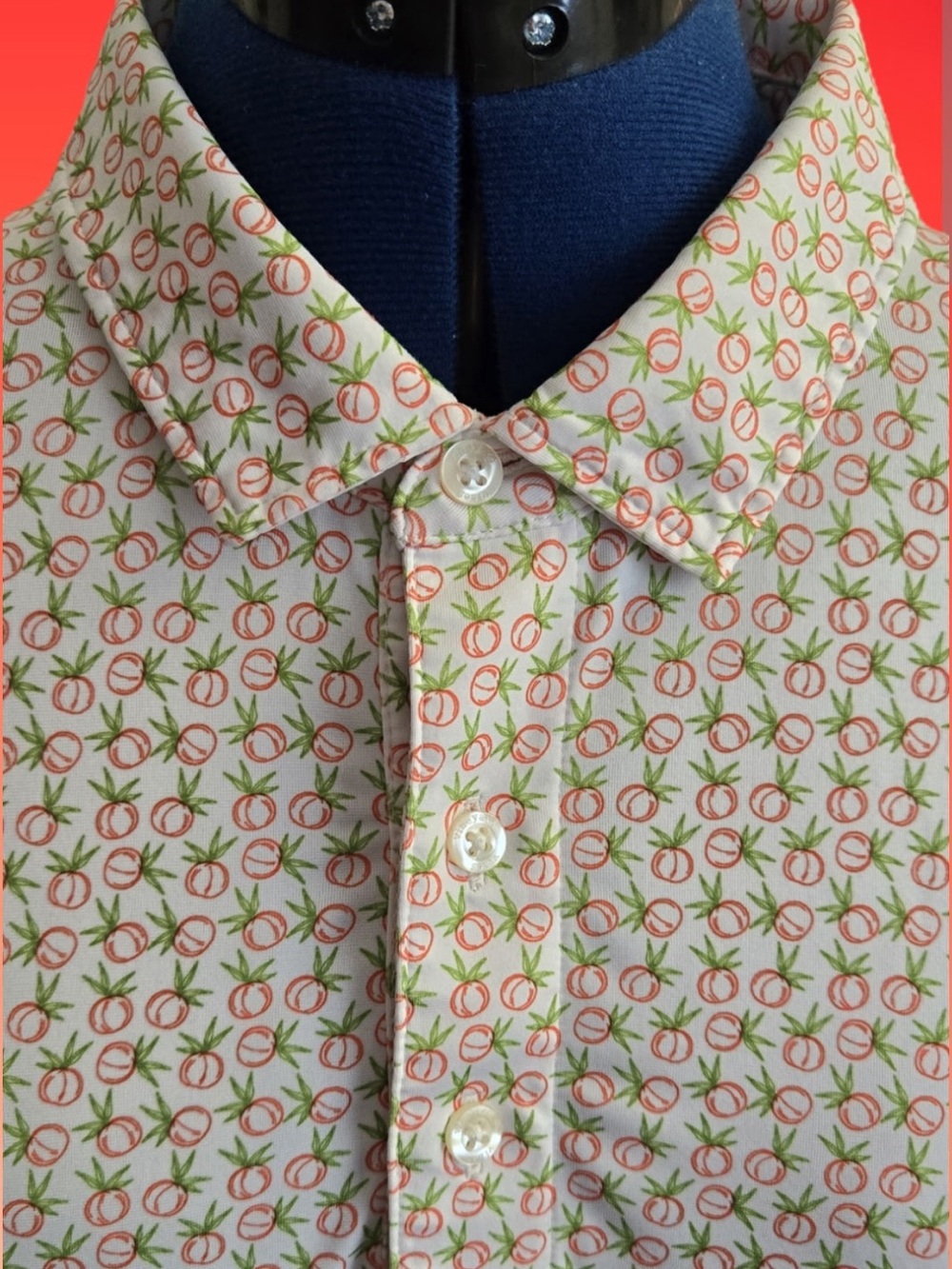 Vineyard Vines Peach Print Button-Down Shirt — White with Orange & Green